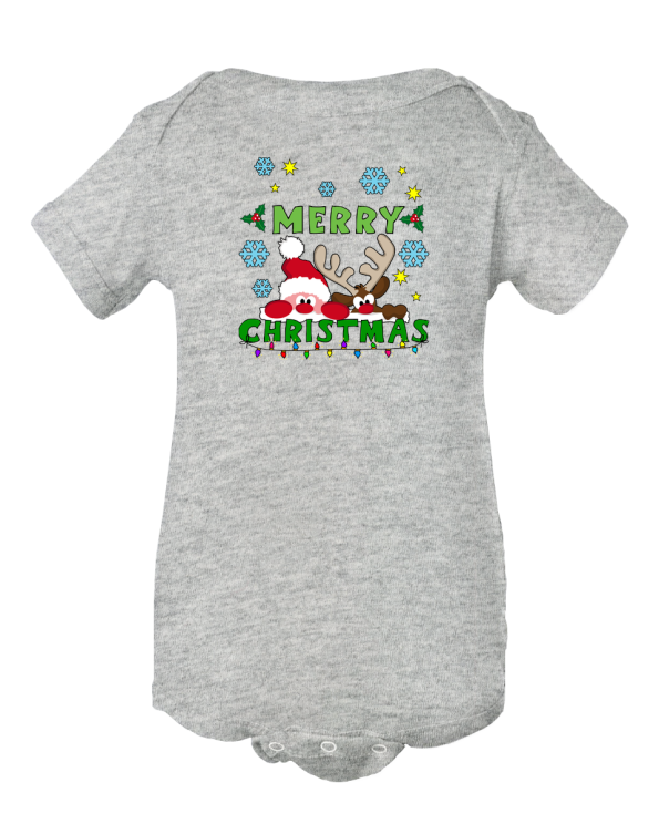 Santa's Jolly Ride - "Merry Christmas, Colorful and Fun Santa and Reindeer Rudolph" Christmas Baby Onesie!