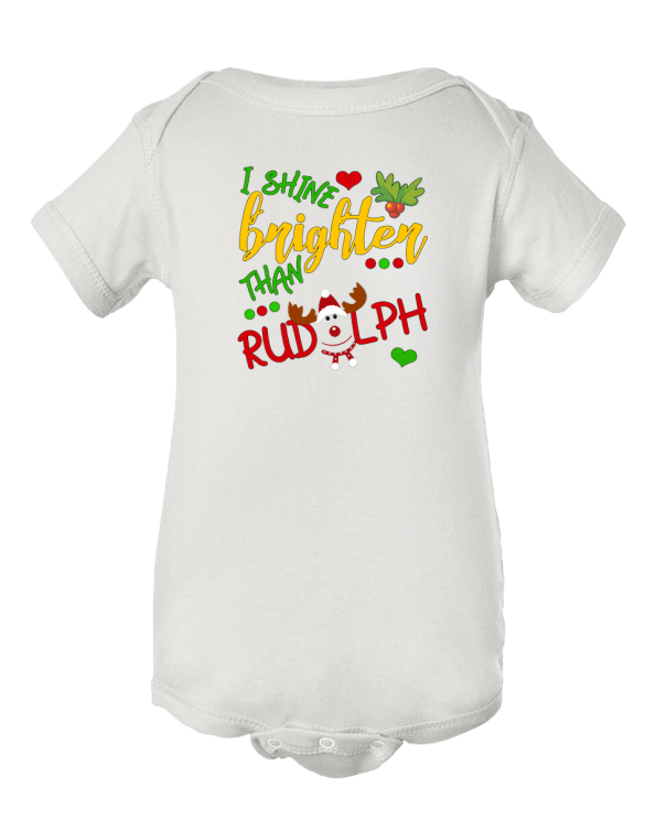 Twinkling Stars & Radiant Rudolph – I Shine Brighter Than Rudolph Christmas Baby Onesie!